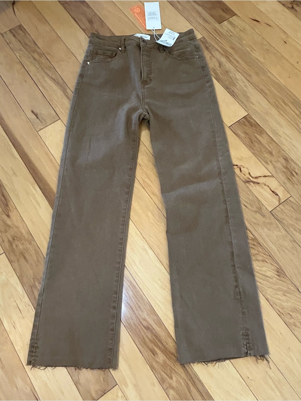 NWT Risen Cocoa Brown High Rise Raw Hem Slit Straight Juniors Jeans - Picture 11 of 16